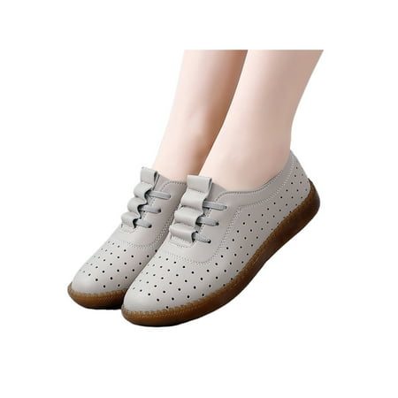 

Ritualay Womens Loafers Slip On Flats Plush Lined Sneakers Breathable Slip-Resistant Walking Shoe Travel Daily Comfort Casual Shoes Gray Hollow Out 5.5