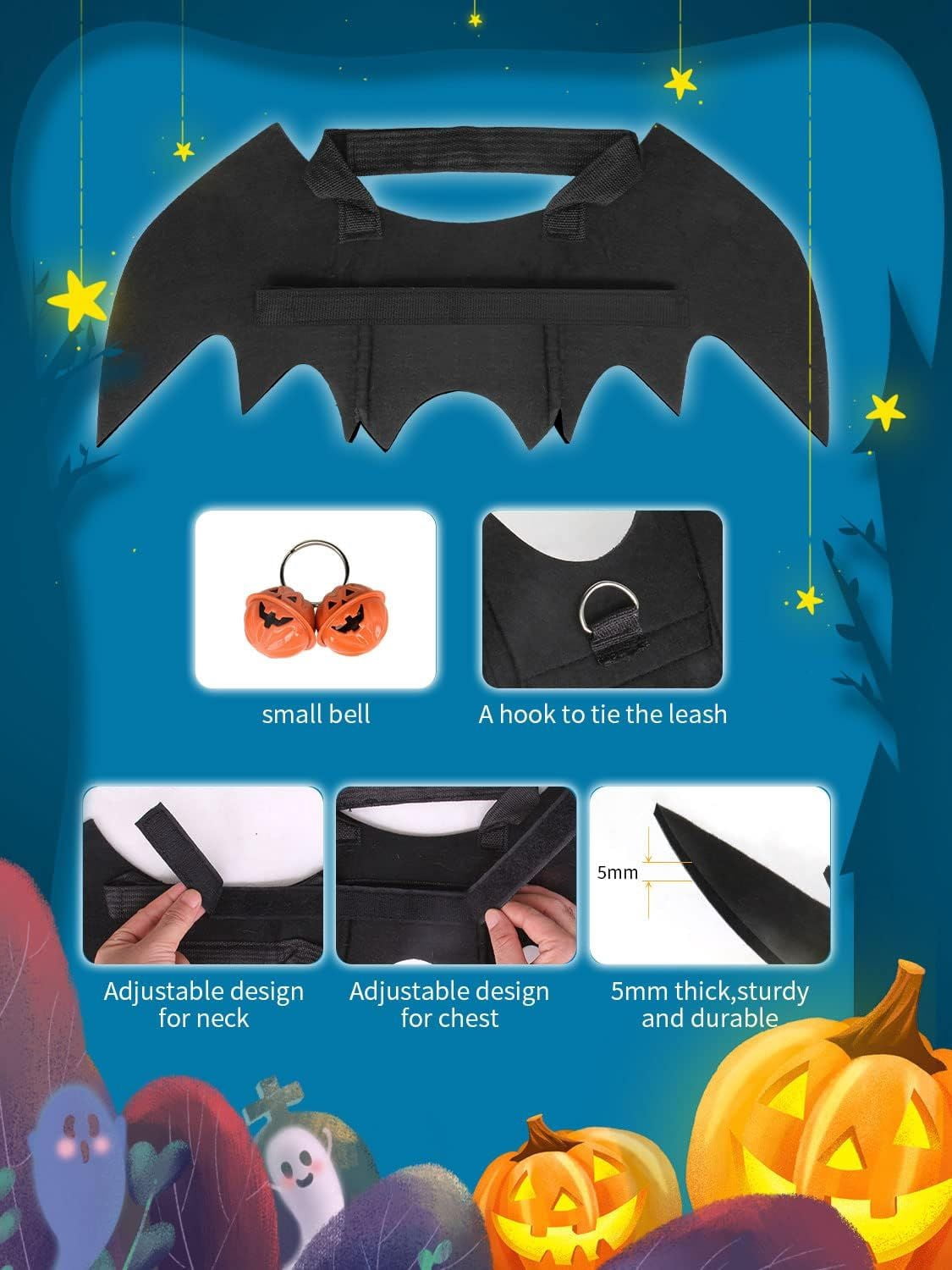 Pet Bat Wing Costume with Adjustable Velcro Straps for Dogs and Cats Halloween Party Cosplay