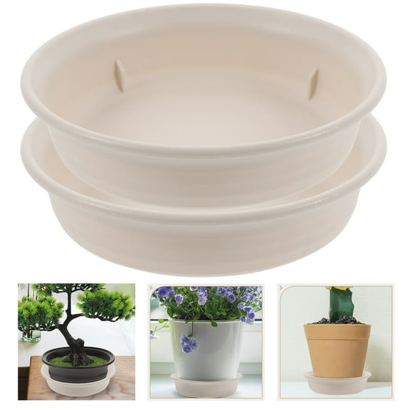 HEMOTON Set of 2 Resin Plant Pot Trays Compatible with Most Flower Pots for Indoor and Outdoor Use