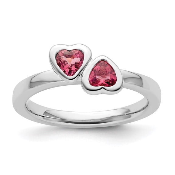 Auriga Fine Jewelry 925 Sterling Silver Pink Tourmaline Double Heart Ring Size 8 for Women