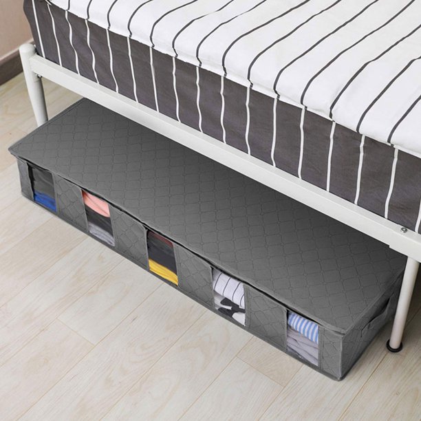 Bolsa de almacenamiento debajo de la cama Recipientes de ropa de gran capacidad 5 ventanas transparentes Ropa Zapatos Mantas Suéteres Asas de almacenamiento en gris Organizador multiusos transpirable Muyoka Hogar