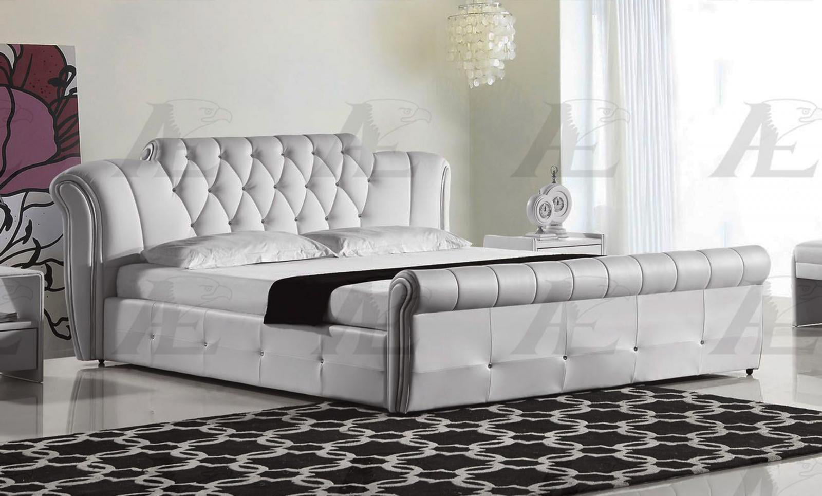 White PU Cal King Size Tufted Headboard Platform Bed