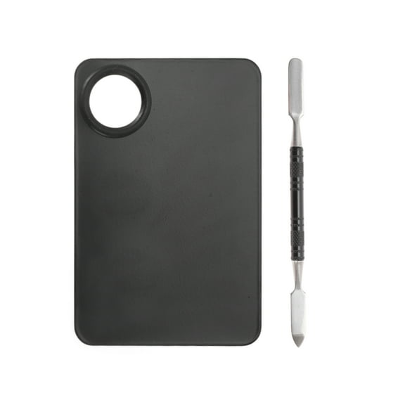 Unique Bargains 1 Set Small Square Finger Hole Foundation Spatula Makeup Mixing Palettes  Black