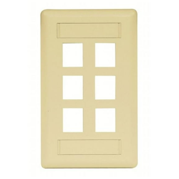 6 Port Rear Loading Single Gang Face Plate, Electric Ivory