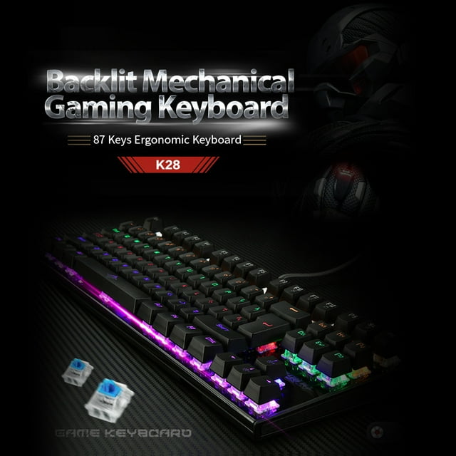 Amdohai Backlit Mechanical Gaming Keyboard Blue Switch 87 Keys Ergonomic Keyboard Suspended Keys with Hand Wrist(Black)