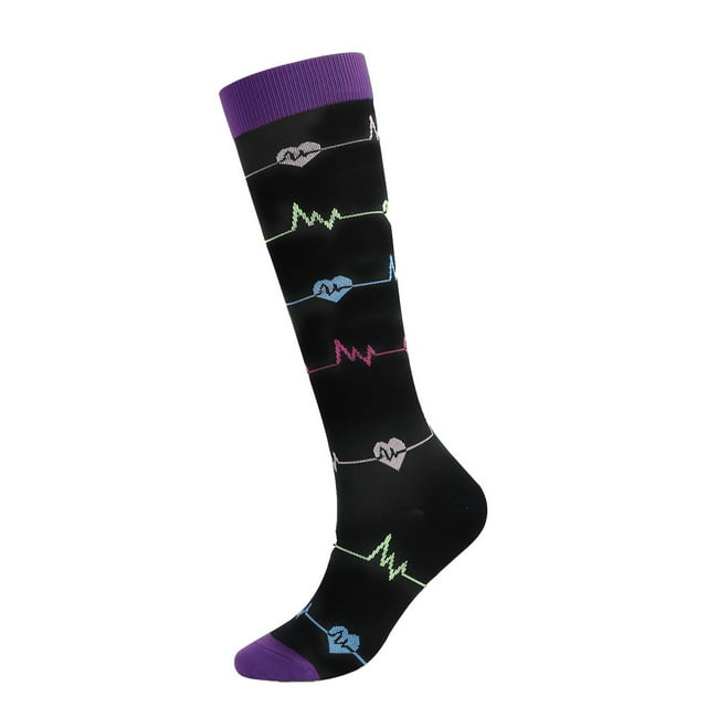 Unisex Multi Color Printed Sweat Wicking Breathable Sports Compression Socks Elastic Long Tube Design