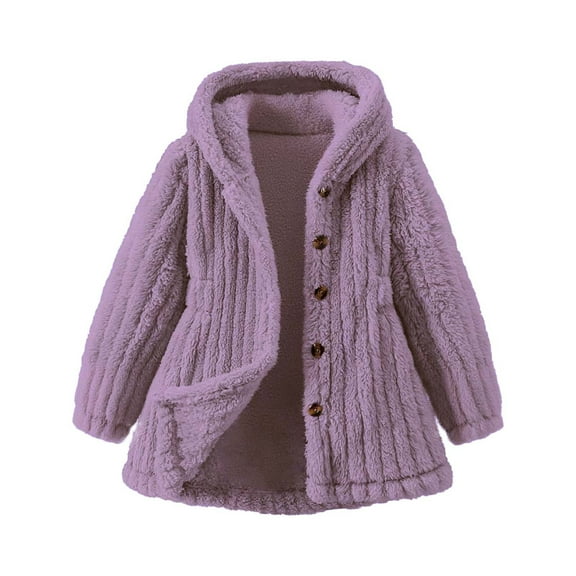 Cethrio Girls Fleece Jackets with Hood, Mid-length Warm Lightweight Long Sleeve Winter Outerwear Purple Size 7-8 T