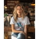 thumbnail image 4 of Womens Tops Sea Turtle Blue Cotton Short Sleeve Round Neck T-Shirt Trendy Comfortable, Pink Floral Watercolor, 4 of 7
