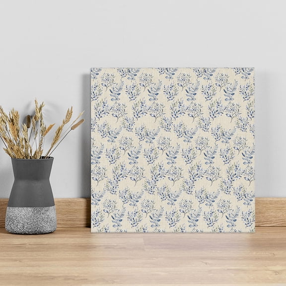Rustic Blue Leaves Wall Art Painting on Canvas, Farmhouse Botanical Beige Canvas Art Home Prints Wall Art Framed Modern Artwork for Living Room Bedroom Wall Decor 8x8in