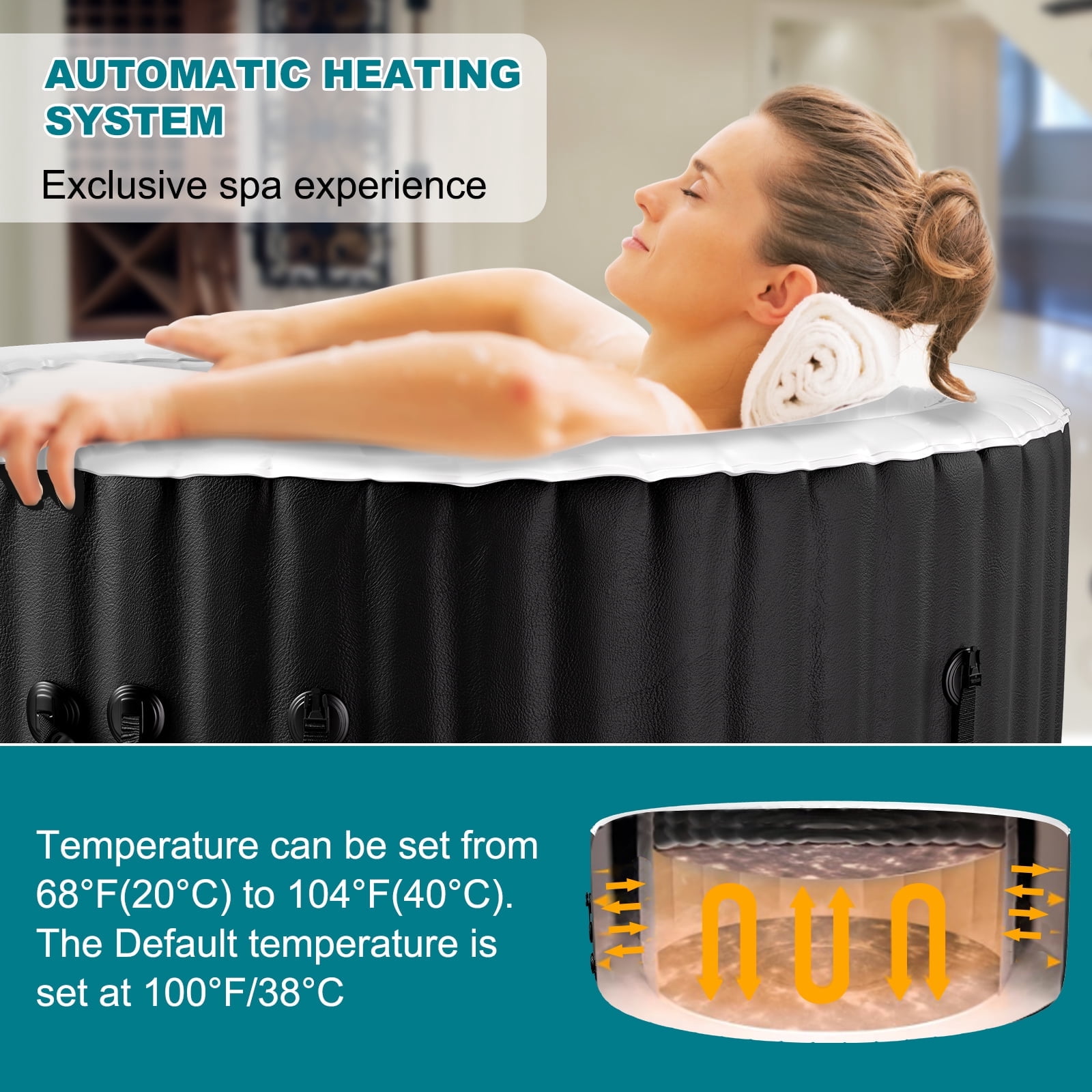 Lilypelle 72" X 72" X 26" Inflatable Hot Tub, 4 Person Portable Blow Up Hot Tub Square Portable Outdoor Spa with 130 Bubble Jets and Built in Heater Pump, Filter