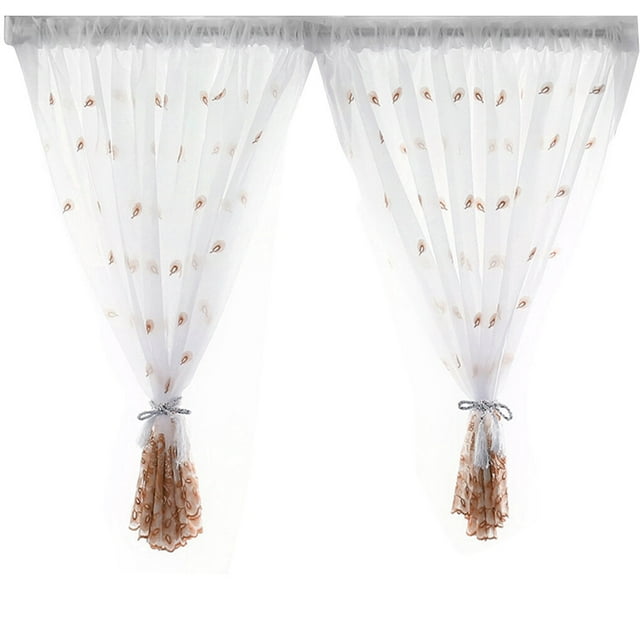 Window Sheer Curtains Valance Hanging Decors Home Ornament Living Room Study Scene Layout Embroidered Craft Curtain Drapes Coffee 1*1.2m