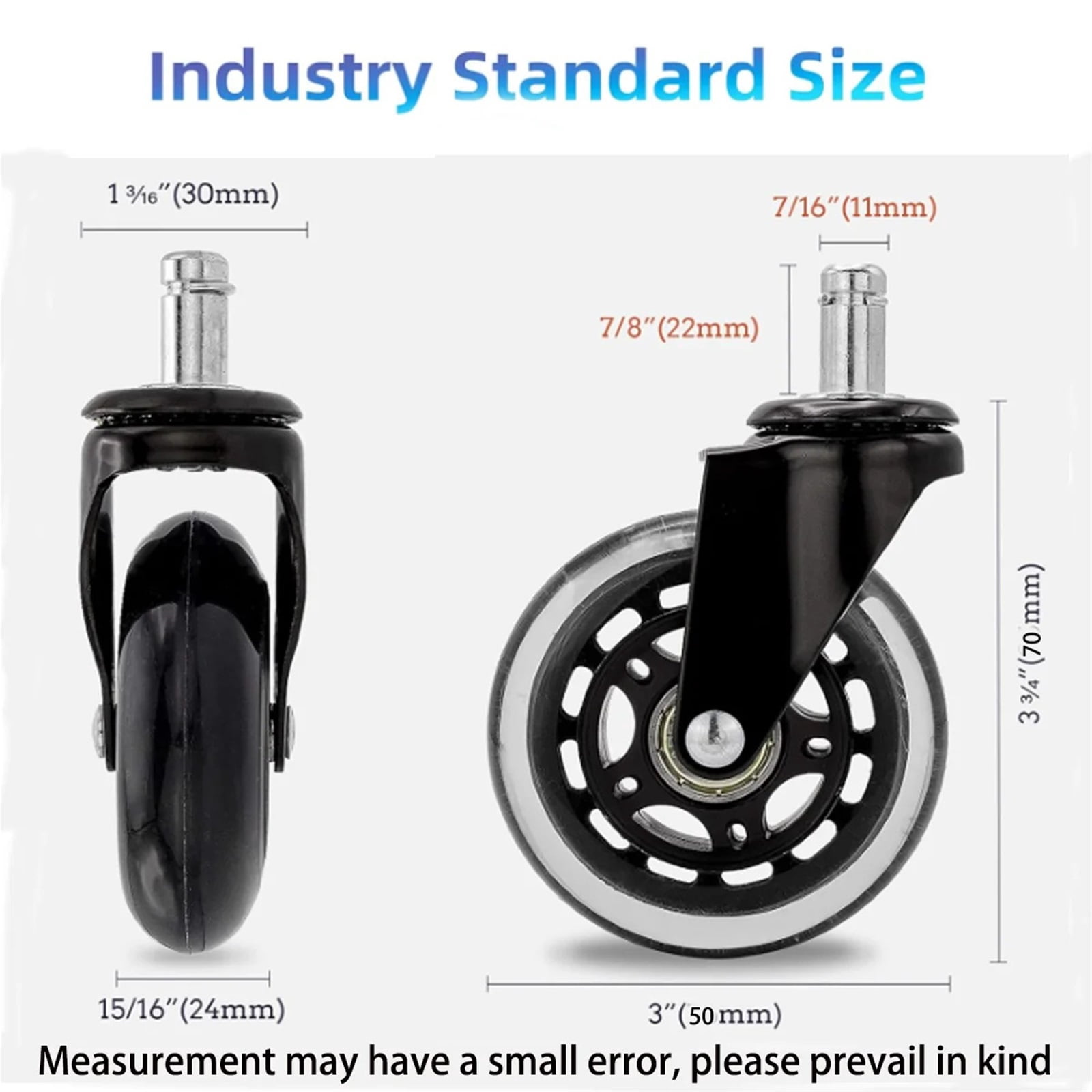 Office Rubber Chair Casters Replacement, 3 Inch Heavy-Duty Computer Gaming Desk Caster Wheels Smooth & Safe Rolling For ,Easy to Install