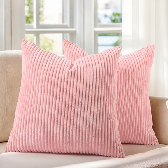 Pack of 2 Corduroy Decorative Throw Pillow Covers 18x18 Inch Striped Spring Cushion Covers Cozy Boho Pillowcase Farmhouse Home Decor Soft Accent Cushion Case for Couch Sofa Bed