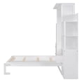 thumbnail image 4 of Solid Wood Bed Frame Murphy Bed Wall Bed with Shelves, Drawers and LED Lights, Platform Bed Frame, Mid Century Bedframe, Wood Foundation(White, Full), 4 of 9