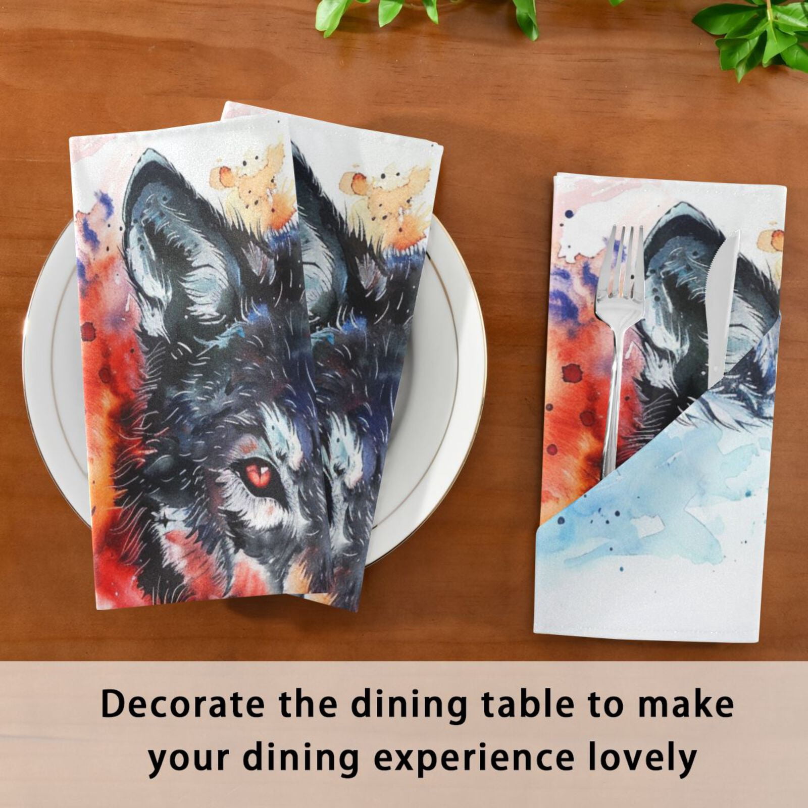 JSTEL Wolf Head Yingyang Cloth Napkins Set of 6, 20x20 Inch Washable and Reusable Napkin for Decoupage Dinner Party Everyday Use