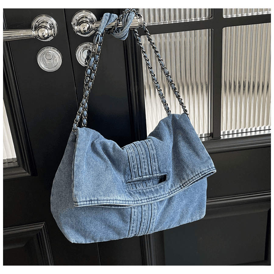 Women's Retro Denim Crossbody Bag – Large Capacity Tote Purse with Adjustable Shoulder Strap and Chain Strap, Perfect for Casual or Everyday Use 44448229