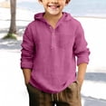 thumbnail image 2 of KAUOD Boys Linen Shirt Hoodie Half Button Henley Long Sleeve Dress Shirts Teens Summer Casual Beach T Shirts Lightweight Hooded Tee, 2 of 4
