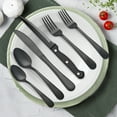 thumbnail image 5 of Koomade 24-Piece Stainless Steel Flatware Set - Heavy Duty Dishwasher Safe Silverware Set with Steak Knives, Forks, Spoons - Rustproof & Mirror Polished, Black, 5 of 6