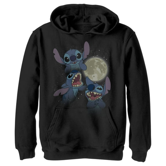 Boy's Lilo & Stitch Howling at the Moon  Pull Over Hoodie Black X Large