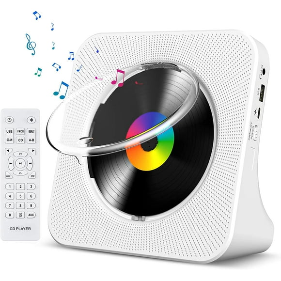 Desktop CD Player with Bluetooth Wall Mounted CD Player Portable Built-in HiFi Speakers with LED Display Home Audio Boombox FM Radio USB Type-c MP3 Music Player