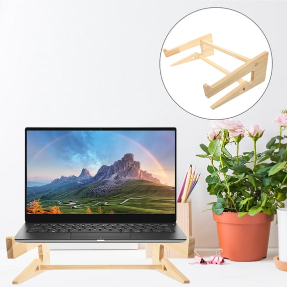 Masteelf Portable Wood Laptop Stand for Desk with Cable Management, Khaki Notebook Riser to Improve Posture and Reduce Back Pain