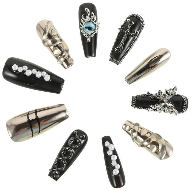 Skull Nail Charms 10Pcs Long Fake Nails For Women Multi Dark Gothic Style Easy Application