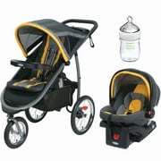 Angle View: Graco FastAction Jogger Travel System with SnugRide Click Connect 35 Elite Car Seat, Sunshine with Nuk Simply Natural 5oz Bottle, 1-Pack