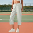 thumbnail image 2 of Wutalume Women's Casual Cotton Linen Drawstring Elastic Waist Straight Leg Capri Pants with Pockets Summer Beach,Light Gray XL, 2 of 7