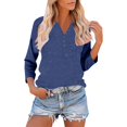 thumbnail image 4 of Women 3/4 Sleeve V Neck Button Down Shirt Business Casual Cotton Dressy Blouse Summer Office Outfit 2025, 4 of 7