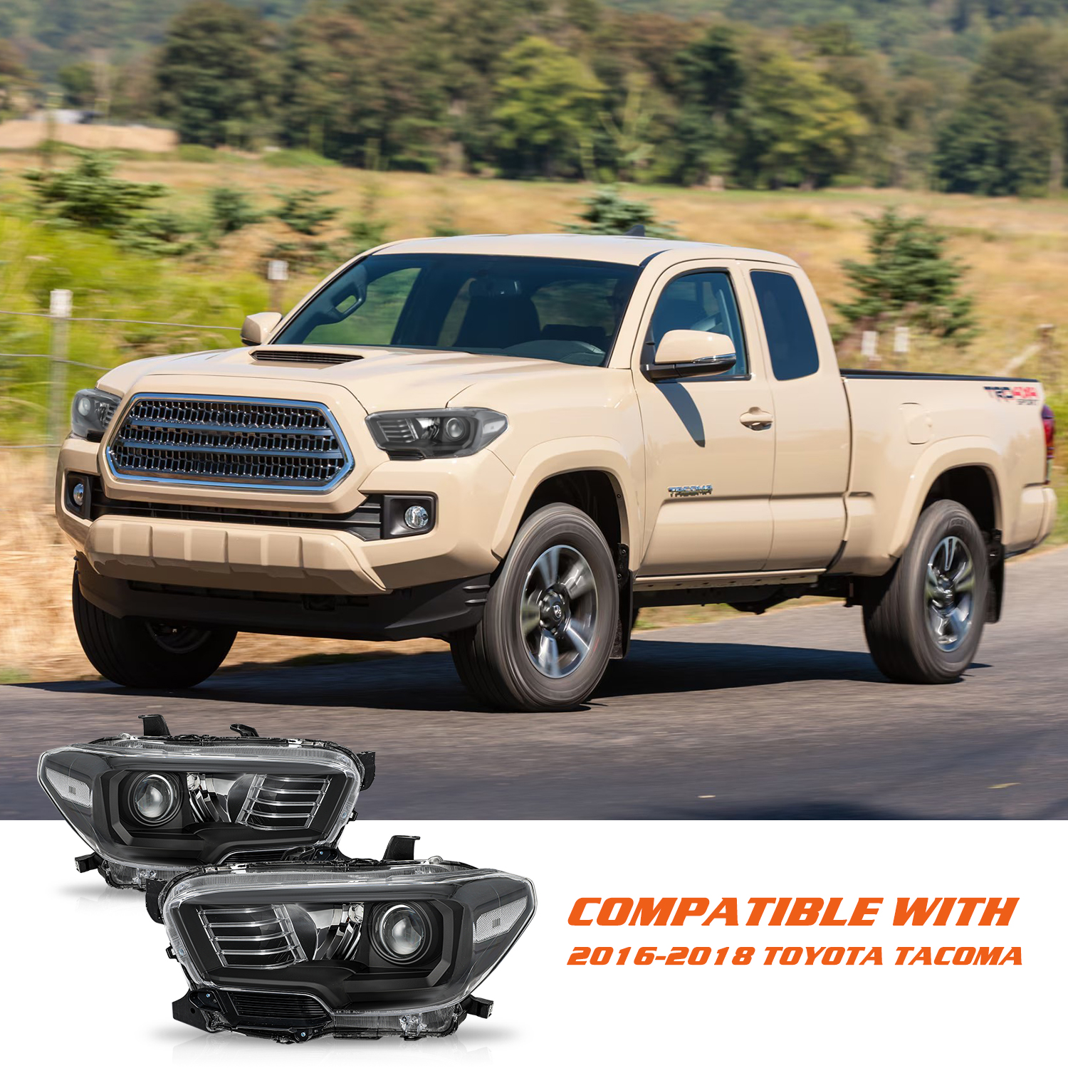 Unlight-99 Black Halogen Headlights Pair For 2016-2022 Toyota Tacoma – OEM Style, DOT/SAE, No LEDs