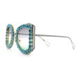 thumbnail image 6 of Womens Large Rhinestone Show Light Rim Trim Metal Rim Butterfly Sunglasses Silver Teal - Smoke, 6 of 8