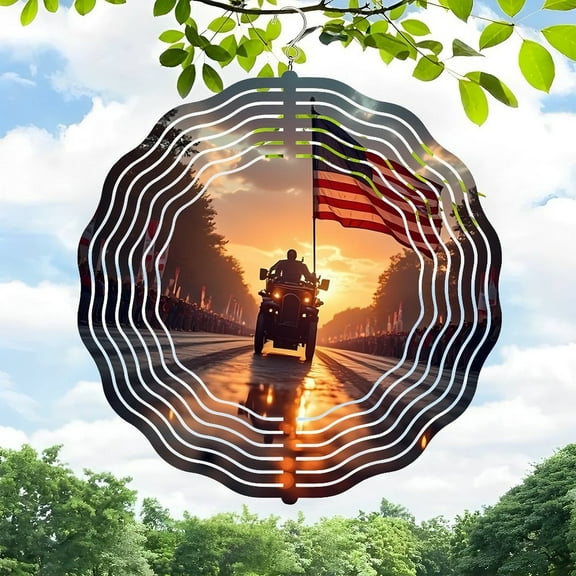 3D Metal Hanging Wind Spinners with Concentric Wave Design - Stunning Yard and Garden Decor Perfect for Outdoor Spaces Captivating Sunset Vibes