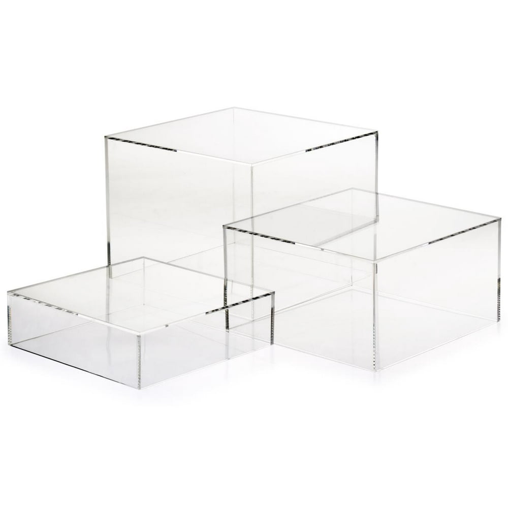 Set of 3 Acrylic Cube Display Nesting Risers, Hollow Bottoms (White, Transparent (ACCUBEPC