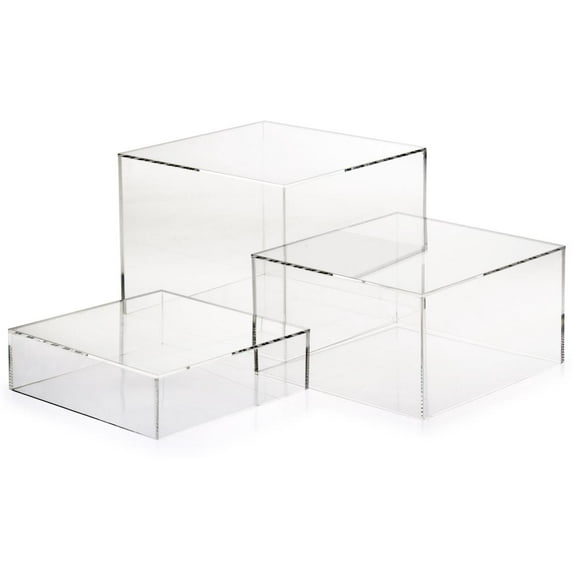 Displays2go Clear Hollow Bottom Acrylic Cube Nesting Risers, Set of 3 (ACCUBEPC)