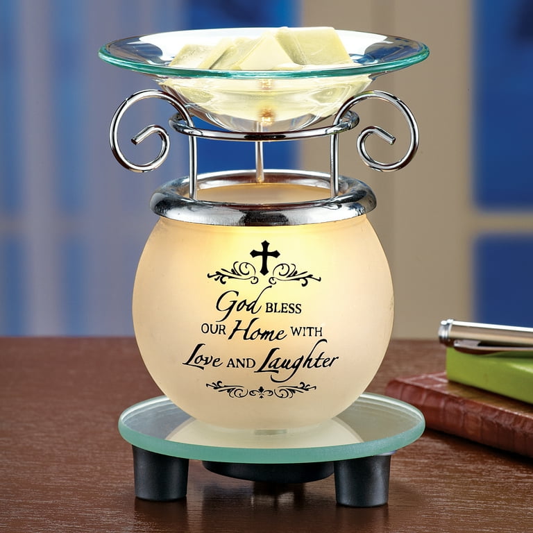 Collections Etc Lighted God Bless Our Home Plug-in Wax Melt Warmer,  Tabletop Decoration for Any Room in Home