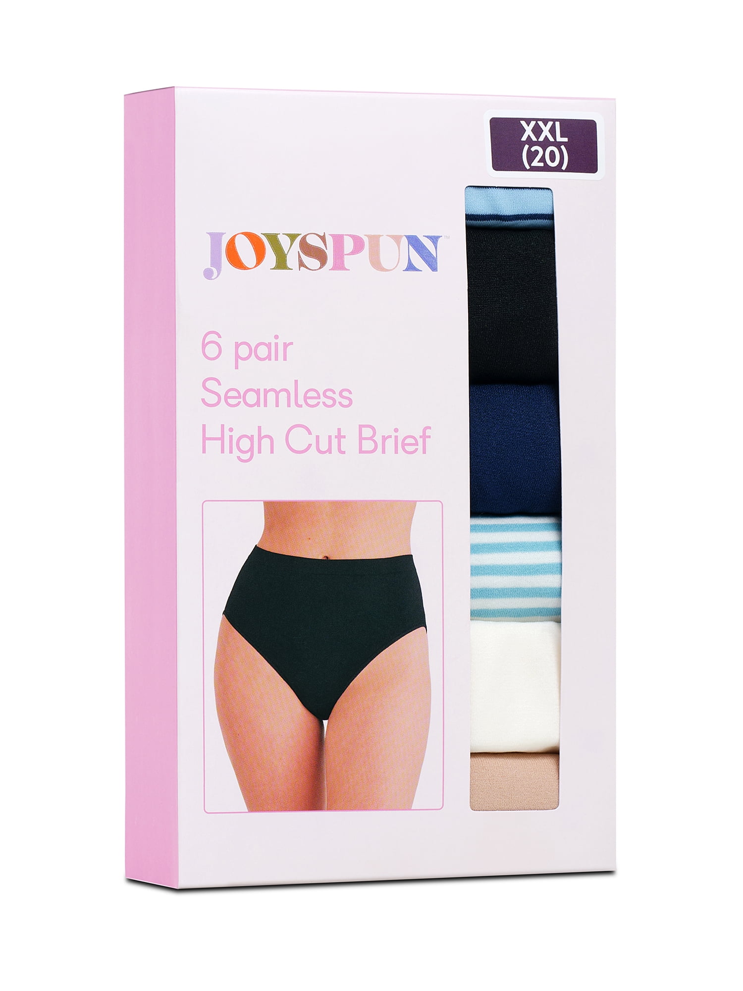Joyspun Women's Seamless High Cut Panties, 6-Pack, Sizes XS-XXXL