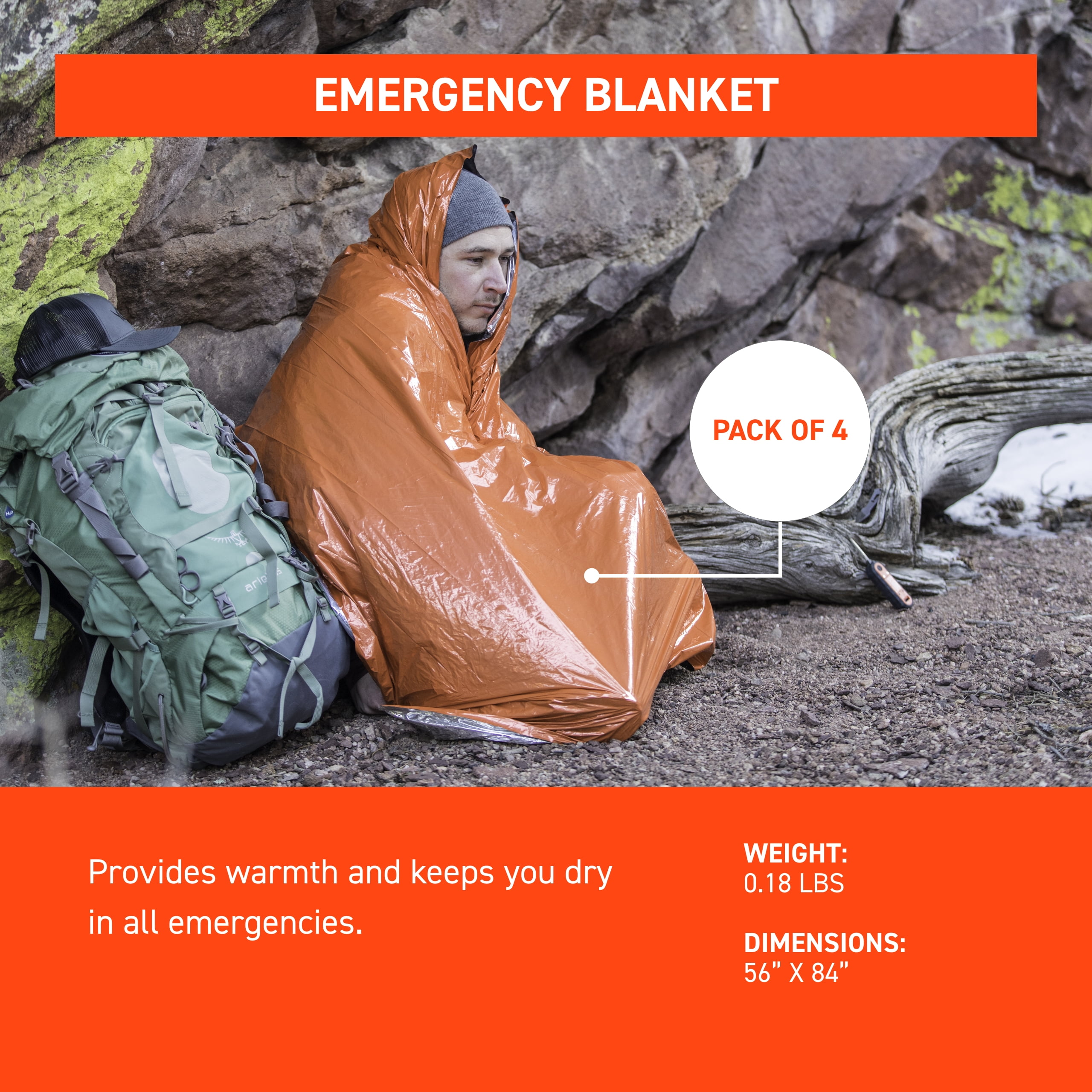 Survive Outdoors Longer 90% Reflective Emergency Blanket, Pack of 4