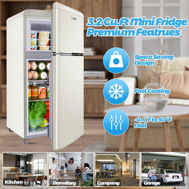 WANAI 3.5 Cu ft Two Door Mini Refrigerator with Freezer,White