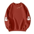 thumbnail image 4 of Dwralegc Women's Halloween Sweatshirt Funny Ghost Print Sweatshirts Long Sleeve Crew Neck Trendy Shirt Oversized Halloween Spooky Season Top Saffron L, 4 of 5