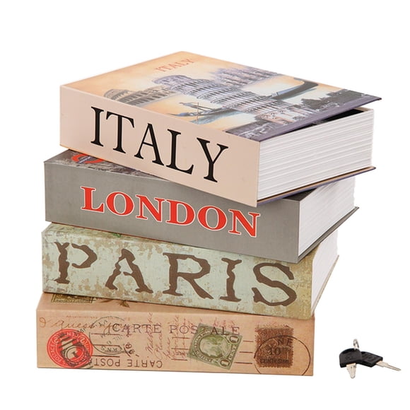 SEPOX® 4 Pcs Set Large Book-Safe Lock-Box: World Renowned Views, Large Hidden Storage with Key-Lock, Perfect Disguised Safe & Gift for Dorm, Home & Office Safe-Book