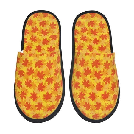 Balery fall retro maple leaf Slient Indoor Furry Fleece Comfort House Shoes Soft Non-Slip Home Shoes Cotton slippers House Slippers-- Medium
