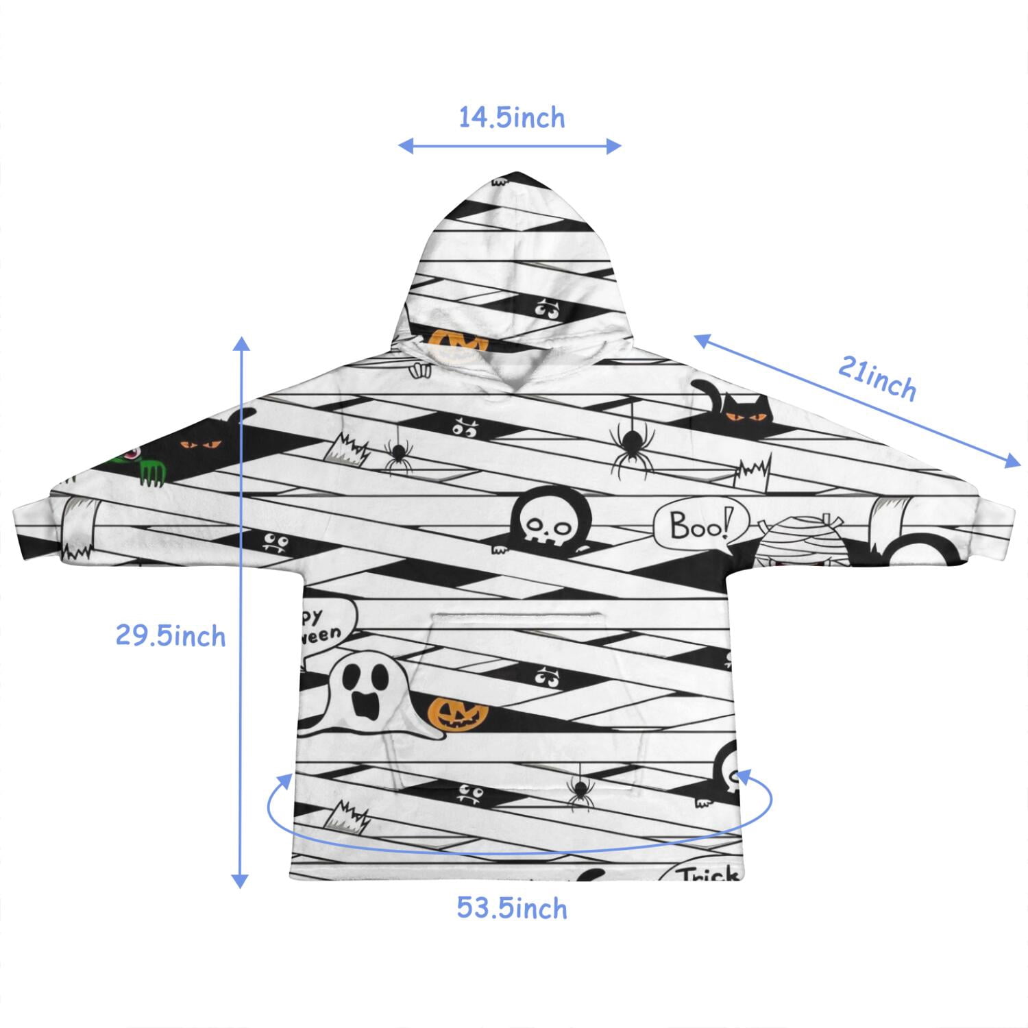 Spooky Halloween Pattern Blanket Hoodies for Kids 6-13YR Oversize Wearable Blanket Hoodies for Boys Girls Teens