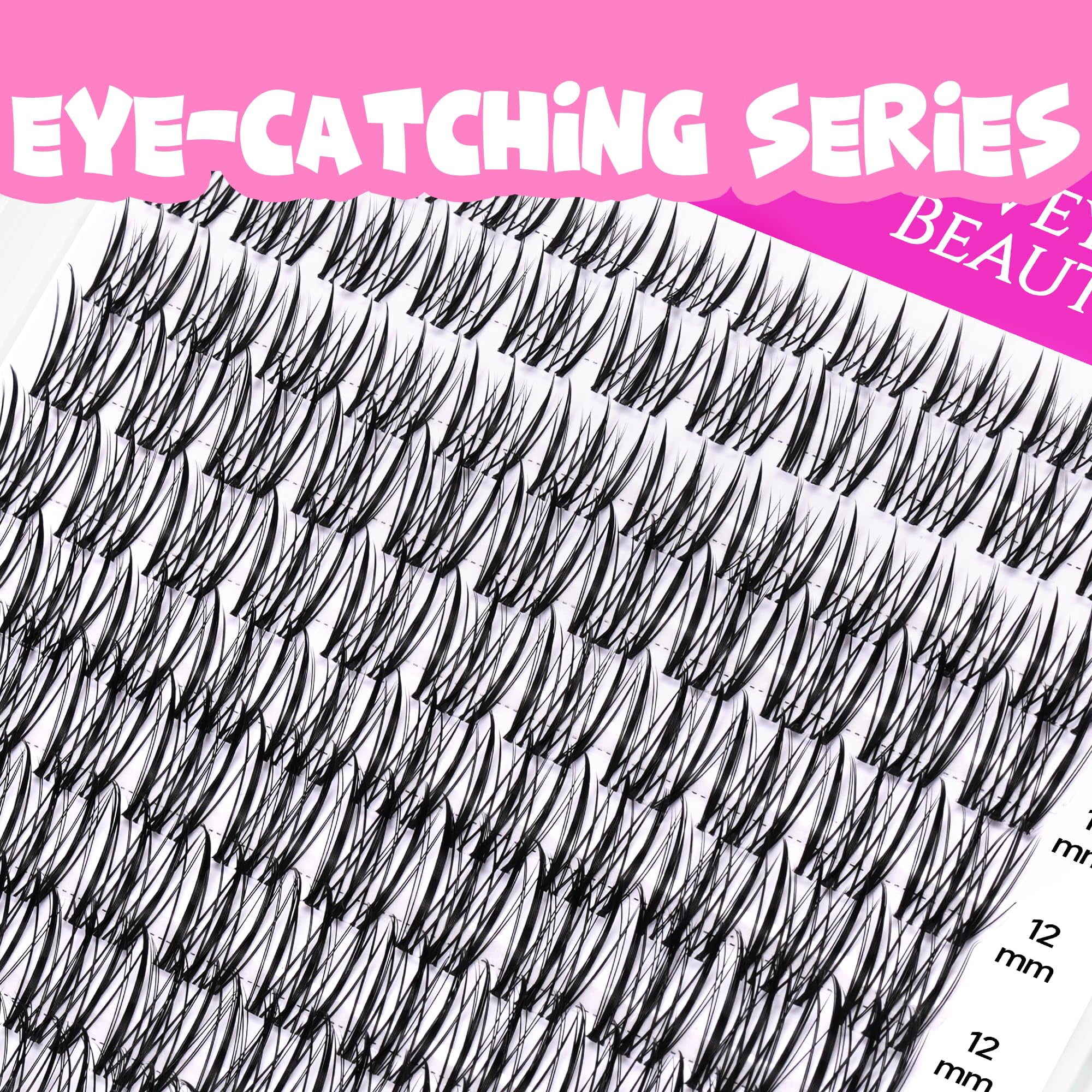 VEYESBEAUTY Flutter Lash Clusters 154pcs, Long Fluttery Individual Lashes with Invisible Band, False Eyelash Reusable up to 7 Days Lash Tray