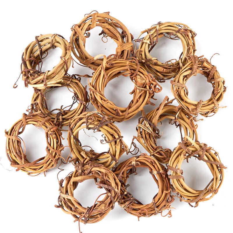 Group of 12 Natural Dried 2" Mini Grapevine Wreaths