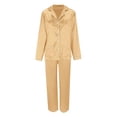 thumbnail image 4 of Bmisegm Matching Family Christmas Pajamas Solid Button Front Long Sleeve Top with Pants Pajamas Set Silk Like Sleepwear, 4 of 6