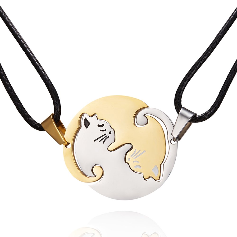 Zeiger 2Psc Cat Puzzle Necklace for 2 Friendship Necklaces Yin Yang
