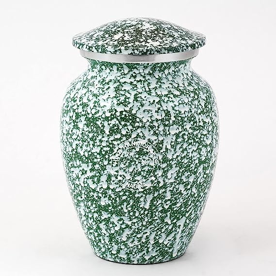 Aluminium Keepsake Urn for Human Ashes – Handcrafted Funeral Ash Storage Urn - Pet Memorial Urns for Dogs and Cats Ashes - Token - Bag Included (Green 1, 100 Cubic Inches)