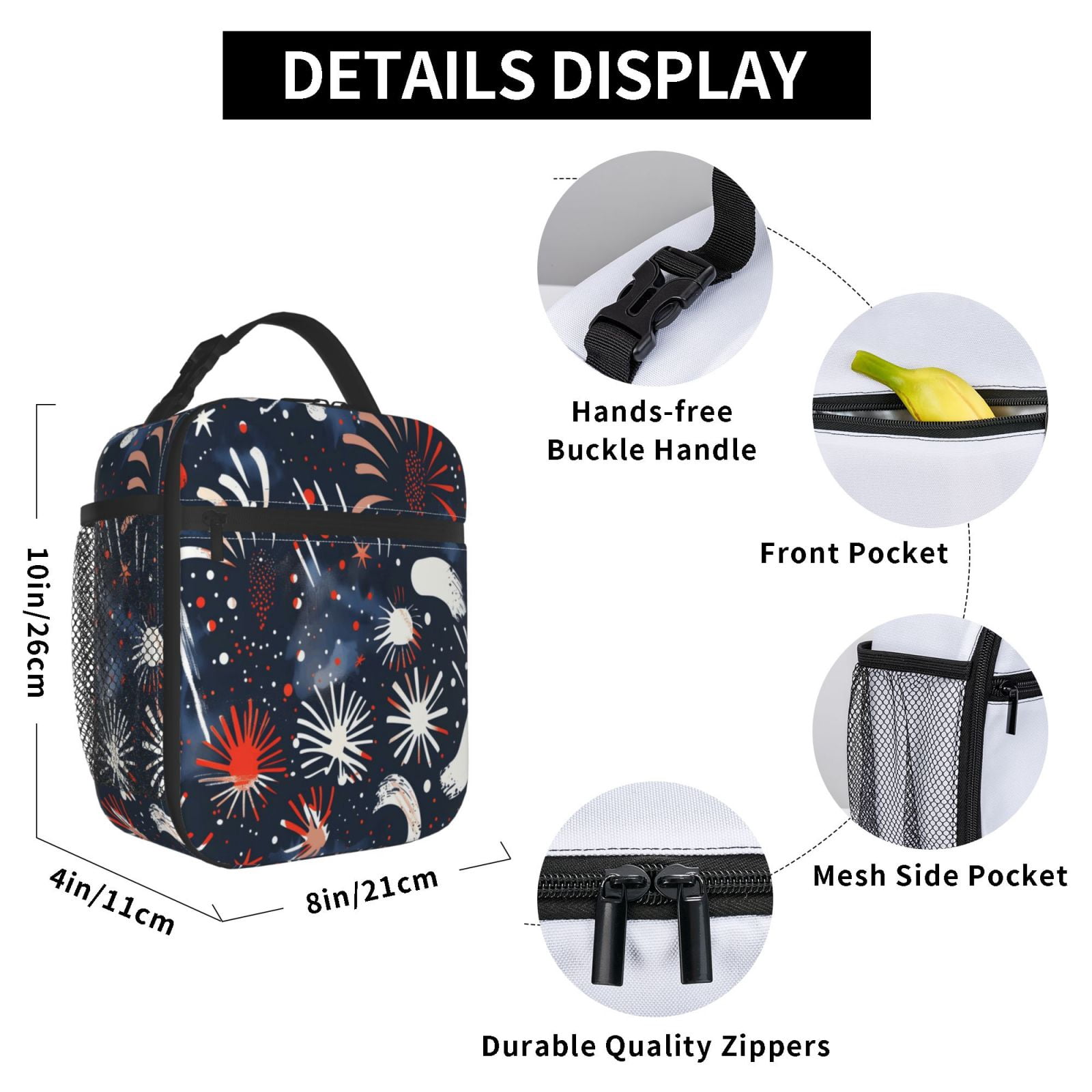 Lunch Bag For Women Men Insulated Portable Lunch Box Bento Box Office Picnic Travel Cooler Bag Independence Day Theme Star (3)