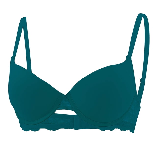 Wo-Fusoul Bra for Women, Solid Color Backless Seamless Push-Up, V-Neck Lace Rear Closure, Everyday Underwear