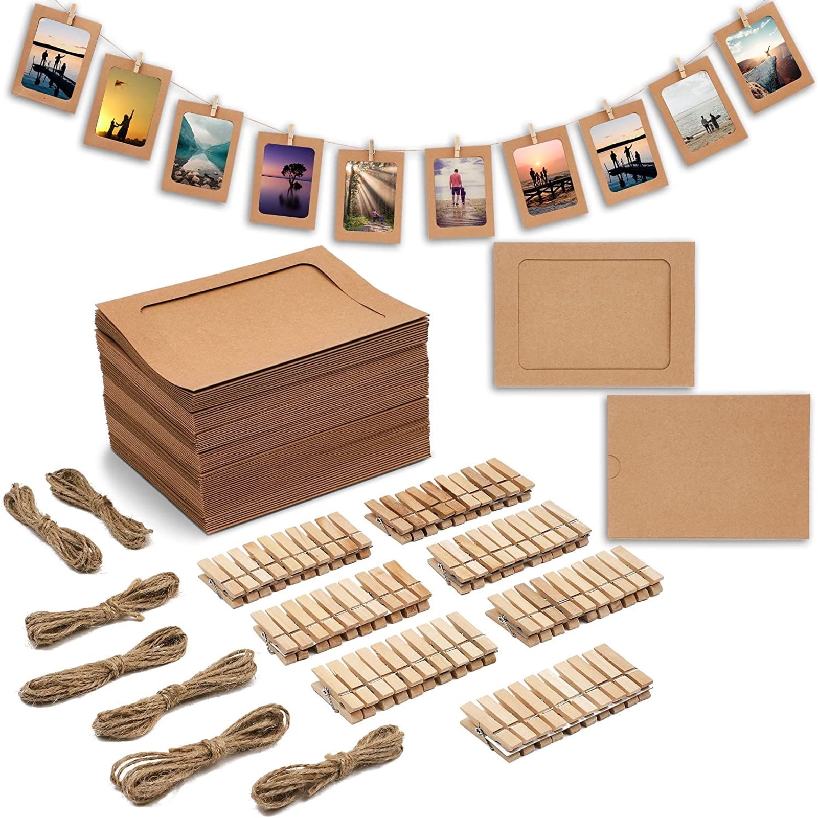 70 Pcs Kraft Paper Photo Frames for Hanging 4x6 in Pictures Display,  Wedding Decorations Sets with String Twine & Clothespins - Walmart.com